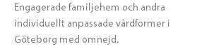 Engagerade familjehem och andra individuellt anpassade vårdformer i Göteborg med omnejd. 