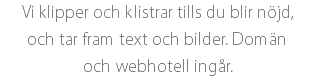 Vi klipper och klistrar tills du blir nöjd, och tar fram text och bilder. Domän och webhotell ingår.