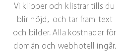 Vi klipper och klistrar tills du blir nöjd, och tar fram text och bilder. Alla kostnader för domän och webhotell ingår.